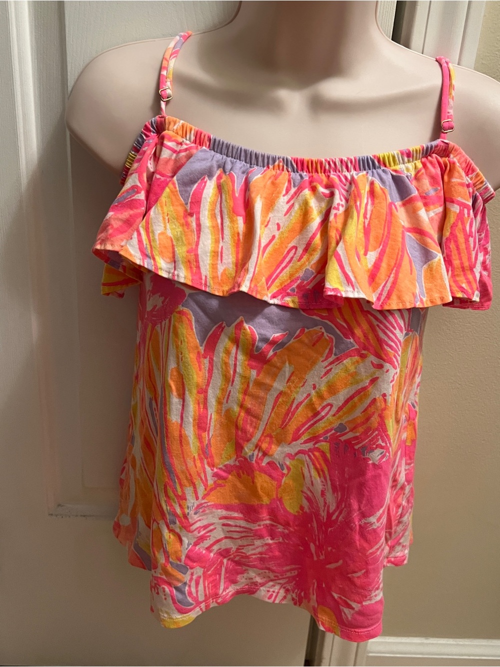 Lilly Pulitzer Pink, Orange & Yellow Ruffle Camisole
